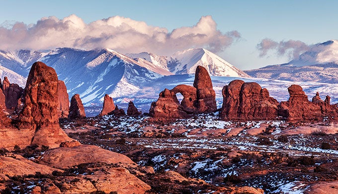 Arches-Turret-Arch-winter_DP_680 Winter at Turret Arch in Arches National Park near Moab, Utah