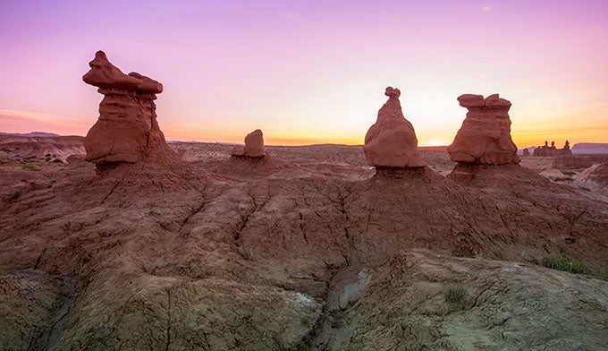 UT-Goblin-Valley-SP-sunrise_courtesyUTStateParks_680 Sunrise over Goblin Valley State Park