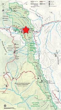 Capitol-Reef-Fruita-Map_200 Location map of Fruita inside Capitol Reef National Park