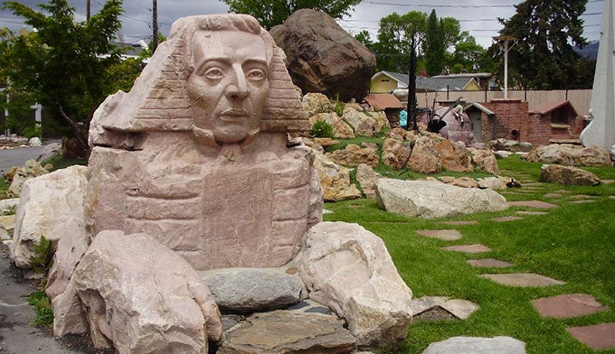 UT-Gilgal-Sculpture-Garden_FlickrSporst_680 Sculpture of Joseph Smith's head on a sphynx at the Gilgal Sculpture Garden.