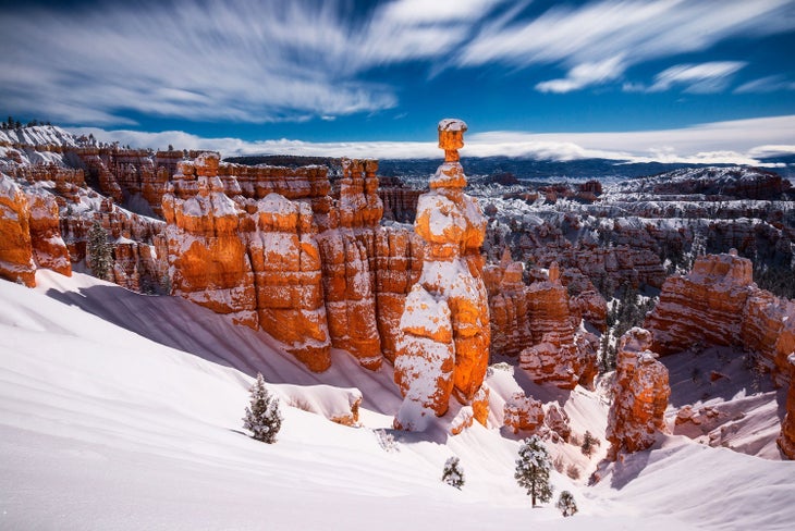 Thors Hammer lit up by a winter moon in Bryce Canyon National Park
