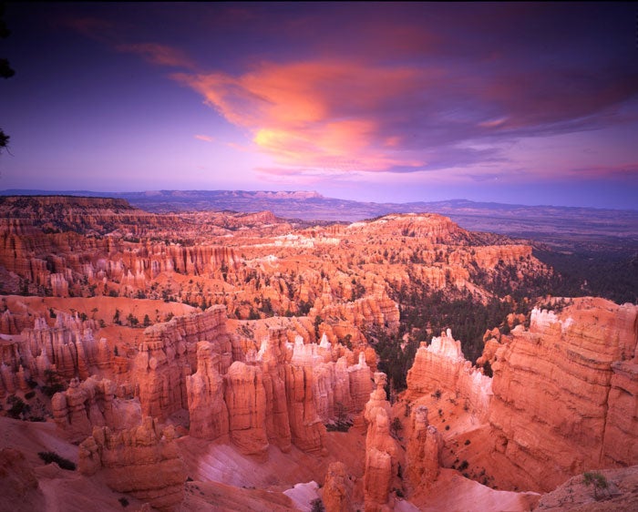 Bryce-SunsetPoint-ViewOfAquariusPlateau_NPSPD_700 View from Sunset Point at sunset toward the Aquarius Plateau in Bryce Canyon National Park