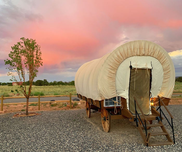 BrokenSpur-Wagon-Exterior_courtesy_700v Stay in a Conestoga wagon at the Broken Spur Inn