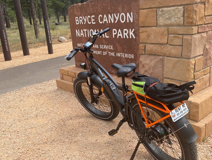 Electric bicycle in Bryce Canyon National Park, rented from Bryce Canyon EZ Riders