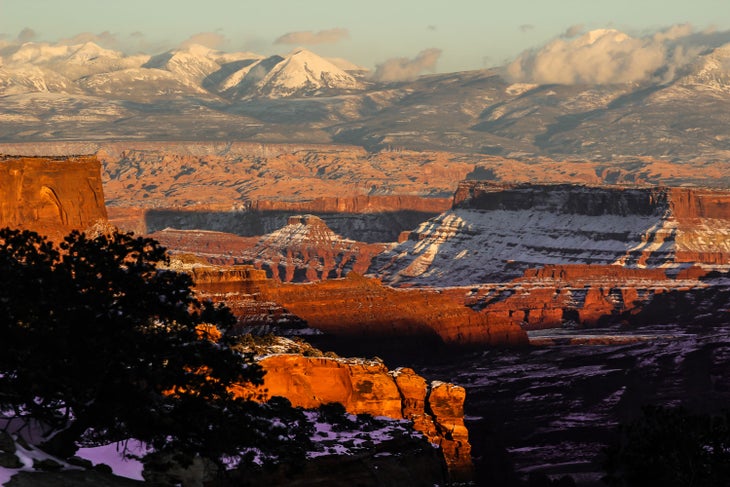 Sunset at Island in the Sky in winter in Canyonlands National Park