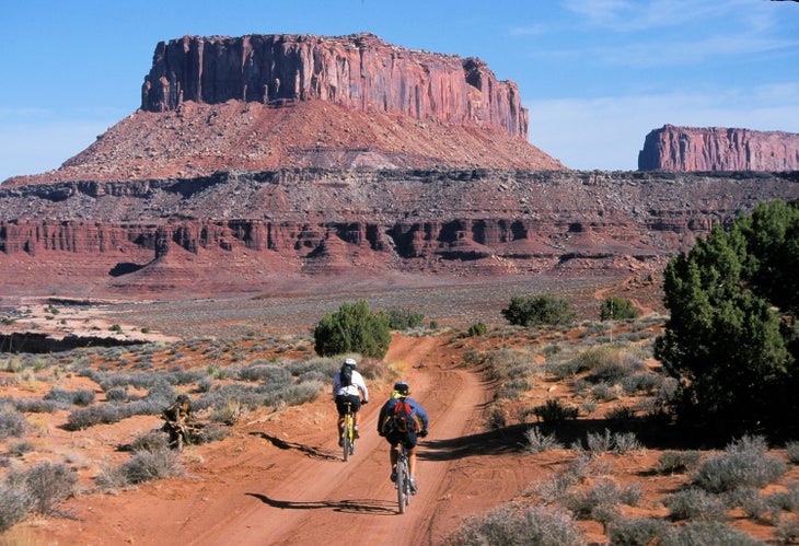 Biking in Canyonlands Islands In The Sky section on the White Rim Trail Road