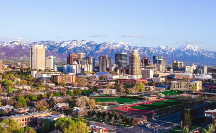 Salt Lake City skyline with the Wasatch Mountains behind