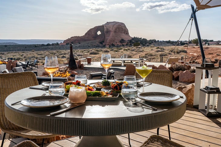 Dining and cocktails at ULUM by Under Canvas property near Moab, Utah
