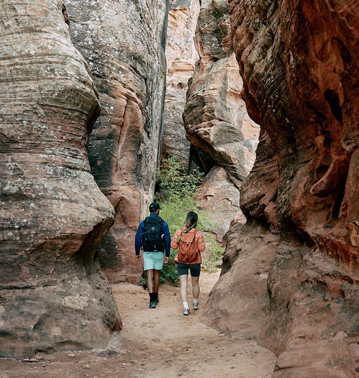 Hiking in a slot canyon near Zion National Park