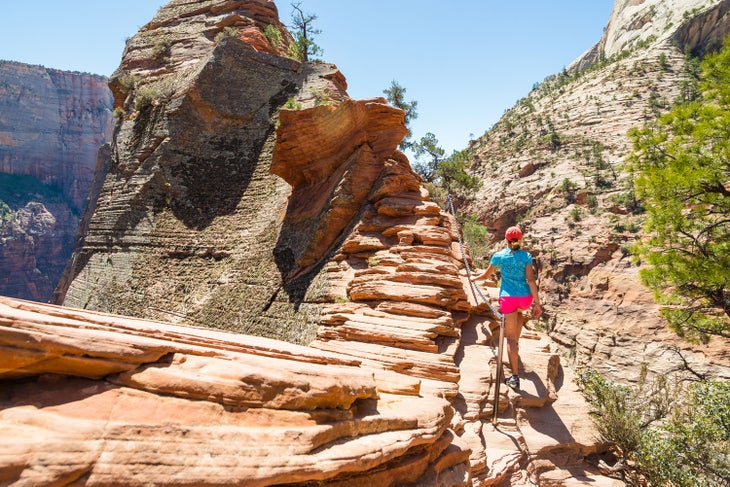 Chains assist hikers on the trail to Angels Landing in Zion National Park
