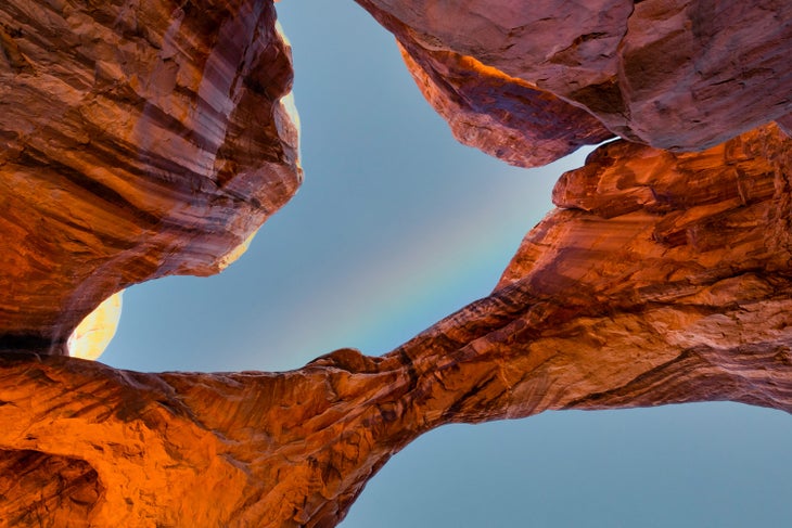 Rainbow at Double Arch in Arches National Park