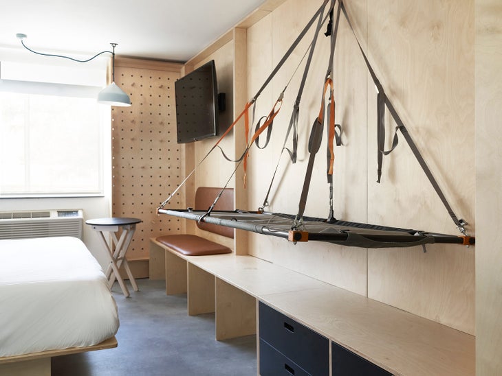 Hotel room with portaledge