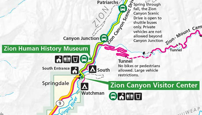 Zion-SEntranceCampgroundsMap_NPS_700 Map showing south entrance to Zion National Park